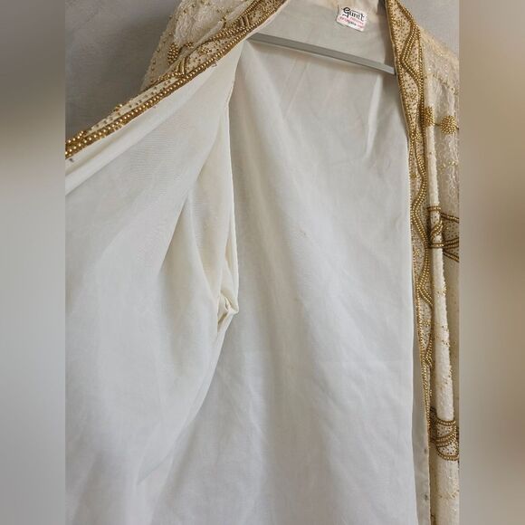 Flapper Style Gunit Cream & Gold Sequin Beaded Duster Kimono Jacket Vtg OS - Picture 7 of 15